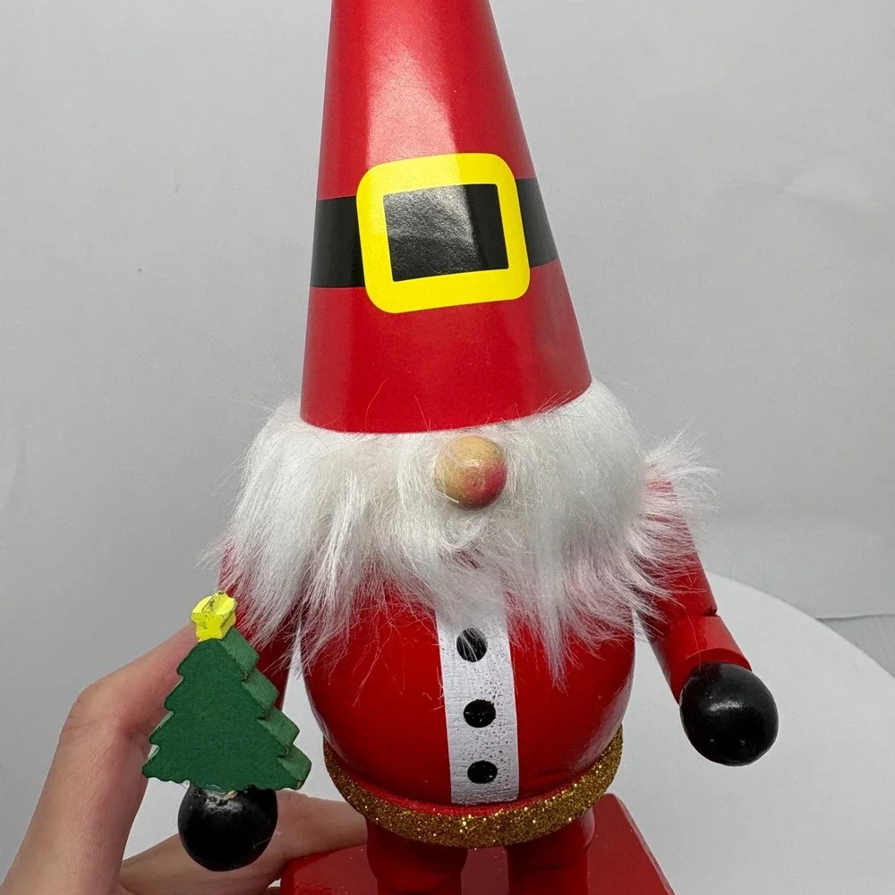 Santa Gnome Nutcracker Style Christmas Decor Festive Holiday‎ Figurine with Tree